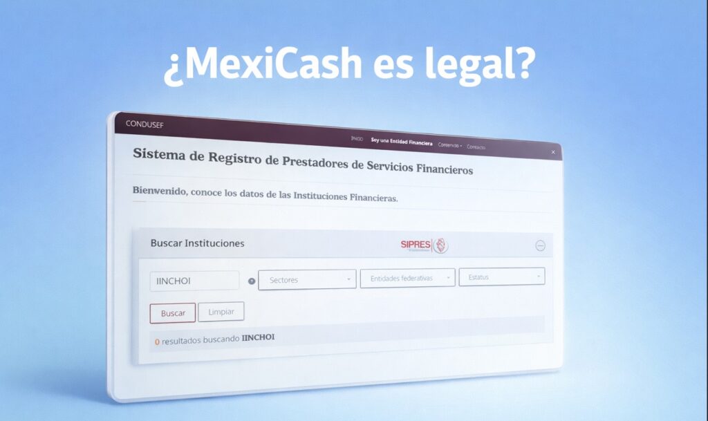 MexiCash est&aacute; registrada en M&eacute;xico como despacho de cobranza, no como entidad que otorga cr&eacute;ditos formalmente.