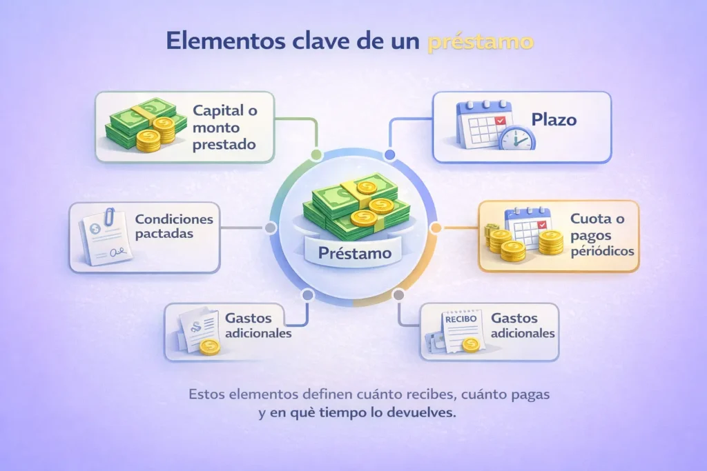 Diagrama: Elementos clave de un pr&eacute;stamo