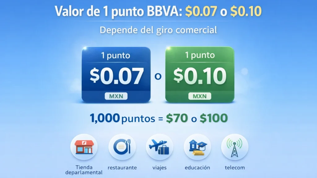 Valor de cada punto BBVA $0.07 o $0.10 y equivalencia de 1000 puntos a pesos