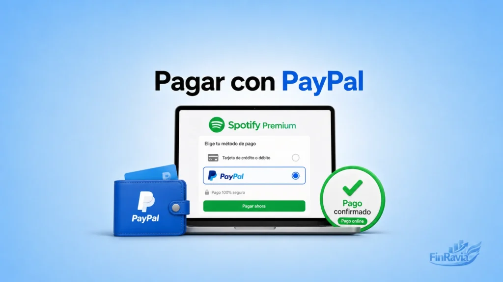 Pagar Spotify Premium con PayPal mediante wallet digital y confirmaci&oacute;n de pago en l&iacute;nea