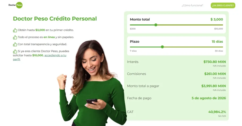 Préstamo en línea de Doctor Peso México con solicitud digital rápida