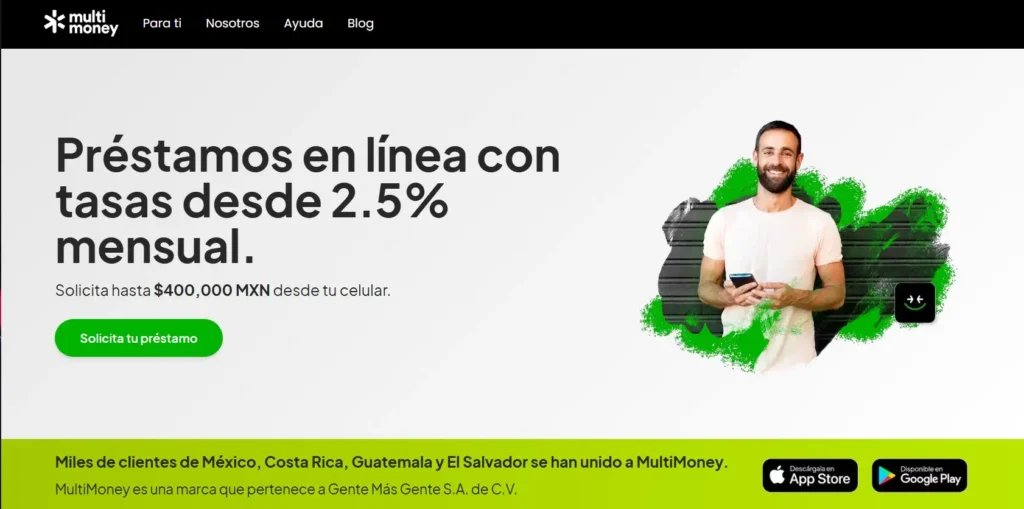 Imagen del sitio web oficial de Multimoney MX.