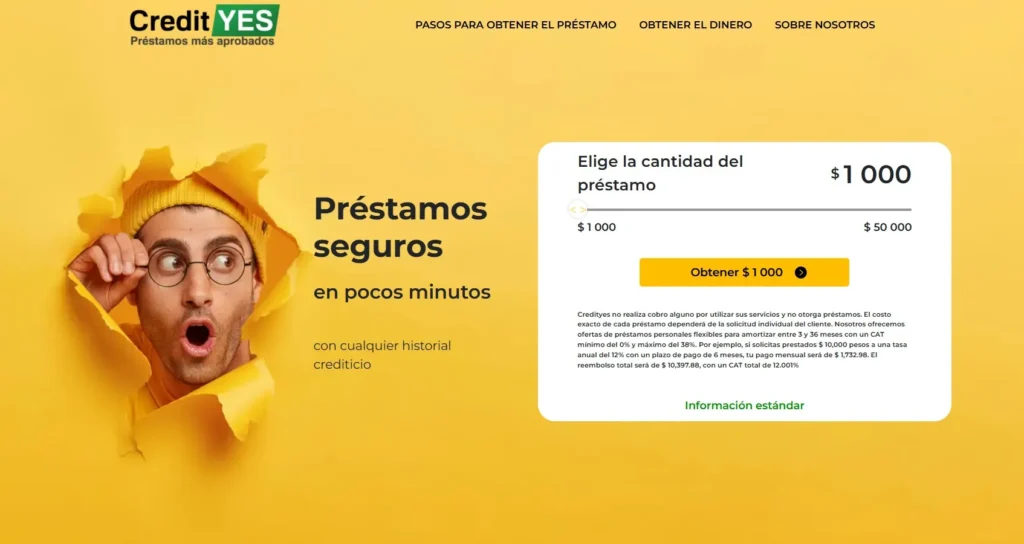 Simulador de préstamo en el sitio oficial de CreditYes México.