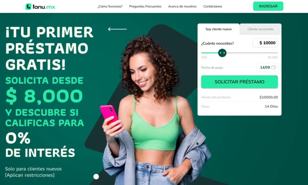 Captura de pantalla del sitio web oficial de Lanu MX.