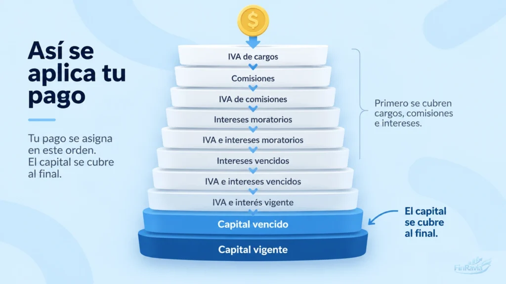 Orden en que se aplica cada pago del crédito digital antes de tocar el capital.