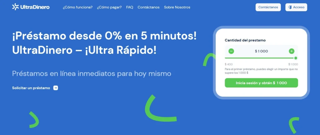 Sitio oficial de UltraDinero con simulador de préstamo en línea y oferta desde 0%; información para saber si UltraDinero es confiable en México.
